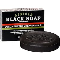 MADINA African Black Soap Cocoa Butter with Vitamin E, 3.5 Oz (Pack of 2)