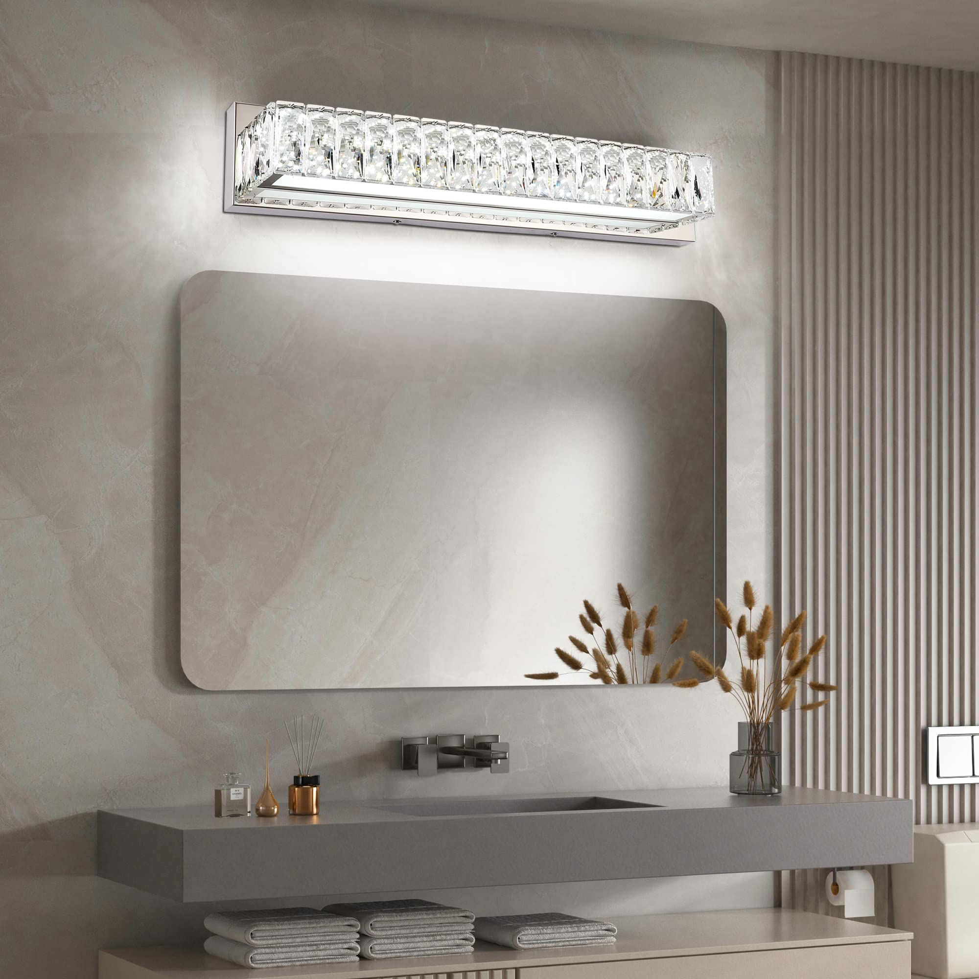 ZUZITO 30 inch LED Bathroom Crystal Vanity Lighting Fixtures Over Mirror Modern Bath Bar Lights Lamp White Light
