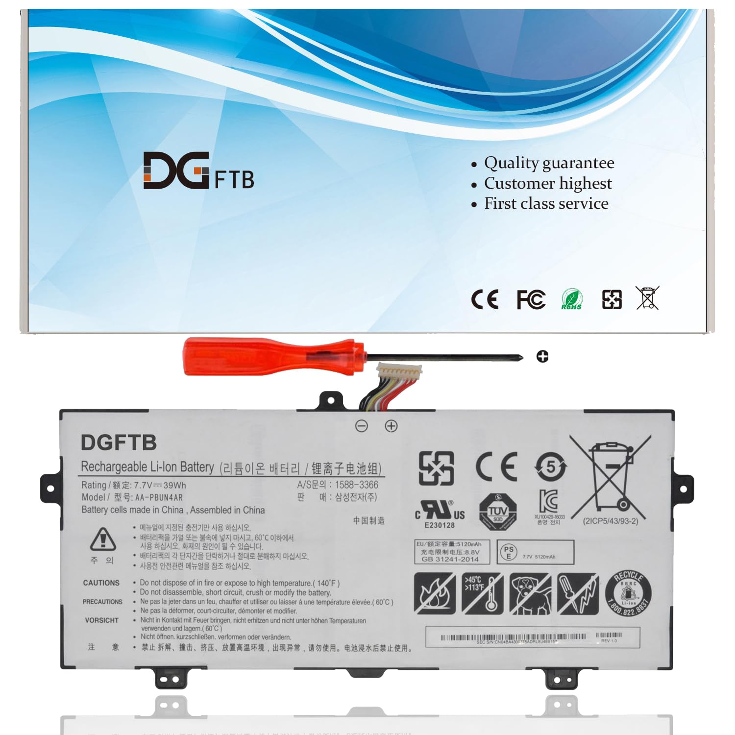 DGTEC New AA-PBUN4AR Laptop Battery for Samsung ATIV Book 9 Spin 940X3L 900X5L 940X3L NP940X3L NP940X3L-K02CN NP900X5L NP900X5L-K02US NT900X5H NT900X5L NT900X5M NT900X5P (7.7V 39Wh/5120mAh)