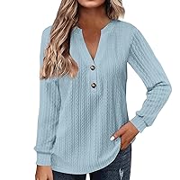Womens Long Sleeve Tops Fall Winter Trendy Plus Size Knit Blouses Sexy V Neck Button Down Casual Oversized Shirts