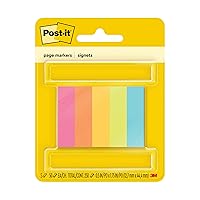 Post-it Page Markers, Assorted Colors , 1/2 in x 2 in, 50 Sheets/Pad, 5 Pads/Pack (670-5AF)