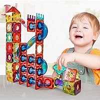 Magnetic Tiles 136 Pcs for 3 4 5 6 7 8+ Year Old Boys Girls Combine with Marble Run Play - STEM Learning Builiding Toys - Idea Gift for Kids Birthday with Enlightenment Stickers Creative Guide