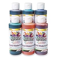 Color Splash! Liquid Watercolor Paint, 6 Vivid Colors, 8-oz Flip-Top Bottles, for All Watercolor Painting, Use to Tint Slime, Clay, Glue, Shaving Cream, Non-Toxic. Pack of 6.