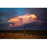 Storm Photography Print (Not Framed) Picture of Supercell Thunderstorm iover Barbed Wire Fence at Sunset on Spring Evening in Oklahoma Weather Wall Art Western Decor (20