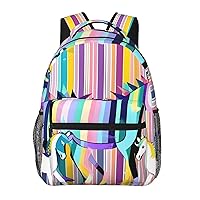 Unicorns On Colorful Stripes print Lightweight Bookbag Casual Laptop Backpack for Men Women College backpack