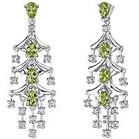 Peora Peridot Chandelier Dangle Earrings in Sterling Silver, Pear Shaped, 6x4mm, 4 Carats Total, Friction Backs
