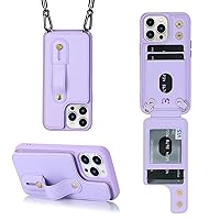 MYBAT PRO Wallet Case for iPhone 15 Pro Case with Card Holder for Women Girls with Strap, PU Leather Magnetic Clasp Crossbody Lanyard Phone Cover with Credit Card Slots and Stand 6.1 inch (Purple)