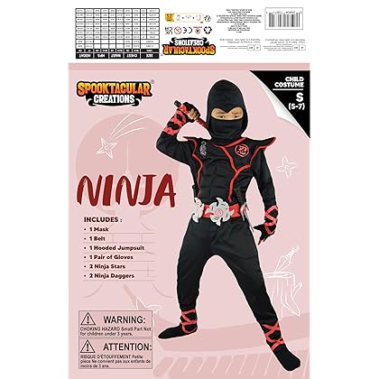 Spooktacular Creations Ninja Costume for Kids, Black Ninja Costume, Deluxe Ninja Costume for Boys Halloween Ninja Costume Dress Up (Black, Small(5-7yrs))