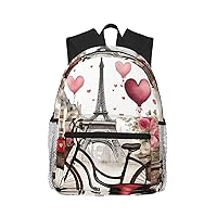 Love Paris Tower Coffee Wine Perfume Bicycle Heart Print Backpack For Women Men, Laptop Bookbag,Lightweight Casual Travel Daypack