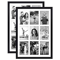 13.6x19.7 Black Photo Wood Collage Frame with Tempered Glass and White Displays (9) 4x6 Pictures, 2 Pack