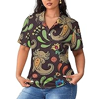 Axolotl with Floral Paisley Women's Golf Polo Straight Shirts Short Sleeve Casual Tee Tops