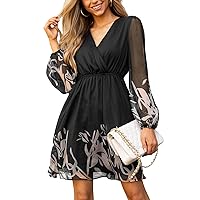 CUPSHE Women's Floral Print Chiffon A-Line Mini Dress Long Peasant Sleeves