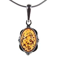 BALTIC AMBER AND STERLING SILVER 925 PENDANT NECKLACE - 10 12 14 16 18 20 22 24 26 28 30 32 34 36 38 40