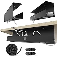 2 Pack Cable Management Tray – 16.5 inch Under Desk Cable Organizer Tray for Wire Power Strip - Safe Steel Cable Tray for Desks, Office, and Home (Black)