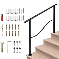 Handrails for Outdoor Steps, Outdoor Stair Railing Fits 3 to 4 Step Handrail, Adjustable Black Wrought Iron Handrail with Installation Kit, Outdoor Step Railing for Concrete Steps or Porch Railing