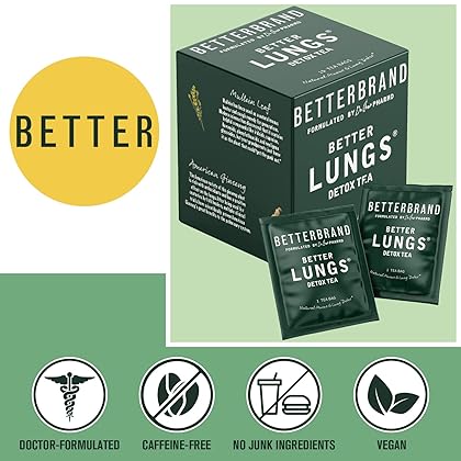 Betterbrand Better Lungs Detox Tea - Herbal Tea Bags - Mullein Leaf, Ginseng, Elderberry, Ginger & Thyme for Lung Cleanse, Congestion Relief, Mucus Detox - 15 Individual Herbal Tea Bags, Caffeine Free