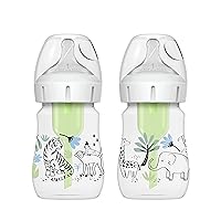 Dr. Brown’s Natural Flow® Anti-Colic Options+™ Wide-Neck Baby Bottle Designer Edition Bottles, Jungle Decos, 5 oz/150 mL, Level 1 Nipple, 2-Pack, 0m+