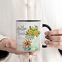 Gather Friends Watercolor Floral Tea Mugs, 11oz Coffee Mug with Large Handles, Colorful Flowers Porcelain Quote Coffee Tea Mug for Latte Cocoas Latte, Mother's Day Wedding Weightlifting Party Gift
