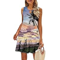 Women's 2024 Summer Floral Sundress,Cut Out Sleeveless Backless Ruffle Boho Beach Vacation Short Mini Dress