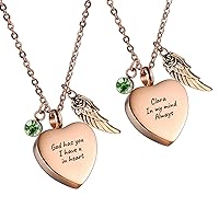 Personalized Heart Stainless Steel Pendant Urn Necklace Engraving Photo/Name Custom Gift for Men Women Pet with Angel Wing Birthstones Cremation Funnel Kit