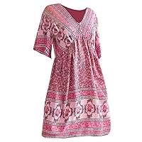 XJYIOEWT Golf Dress,Casual V Neck Print Floral Holiday Boho Beach Dress Tangerine Color Dresses for Women