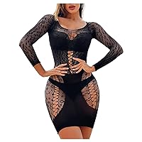 FEESHOW Women's Backless Fishnet Mini Bodycon Dress Sexy Evening Party Clubwear Slim Mini Dress Black B One Size