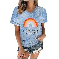 Women's Summer Tie Dye Short Sleeve T Shirts Fashion Rainbow Graphic Tees Casual Crewneck Tops Loose Fit Comfy Shirt