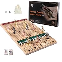 Horse Racing Board Game with 11 Luxury Metal Horses Thickened Wood Game Board Including Dice and Cards Finish LINE Race Game Board