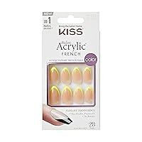 KISS Salon Acrylic French, Press-On Nails, Nail glue included, Hype', Light Neon Yellow, Medium Size, Almond Shape, Includes 28 Nails, 2G Glue, 1 Manicure Stick, 1 Mini File