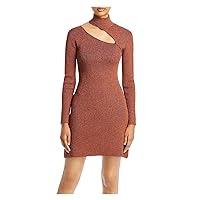 Womens Maroon Cold Shoulder Pullover Long Sleeve Mock Neck Mini Cocktail Body Con Dress XL