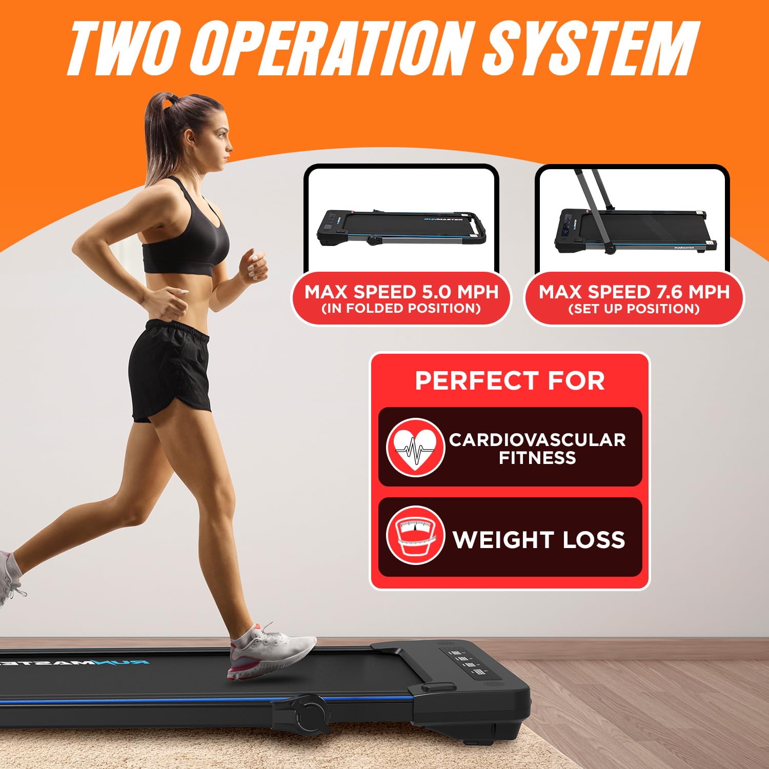 RunMaster 2 in 1 Folding Treadmill, 2.5HP Under Desk Electric Treadmill for Home, Office, Easy Installation, Remote Control, Walking Pad, Large Belt for Walking, Jogging, 12 Exercise Programs