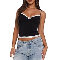 Women Y2k Spaghetti Strap Camisole Crop Top Deep V Neeck Slim Fitted Vest Going Out Shirt Tank Tops Streetwear