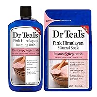 Dr Teals Pink Himalayan Bath Variety Gift Set (2 Pack, 82oz Total) - 34oz Foaming Bath, 48oz Bath Soak - Restore & Replenish Formula - Essential Oils Blended with Pure Epsom Salt - Ease Aches & Stress