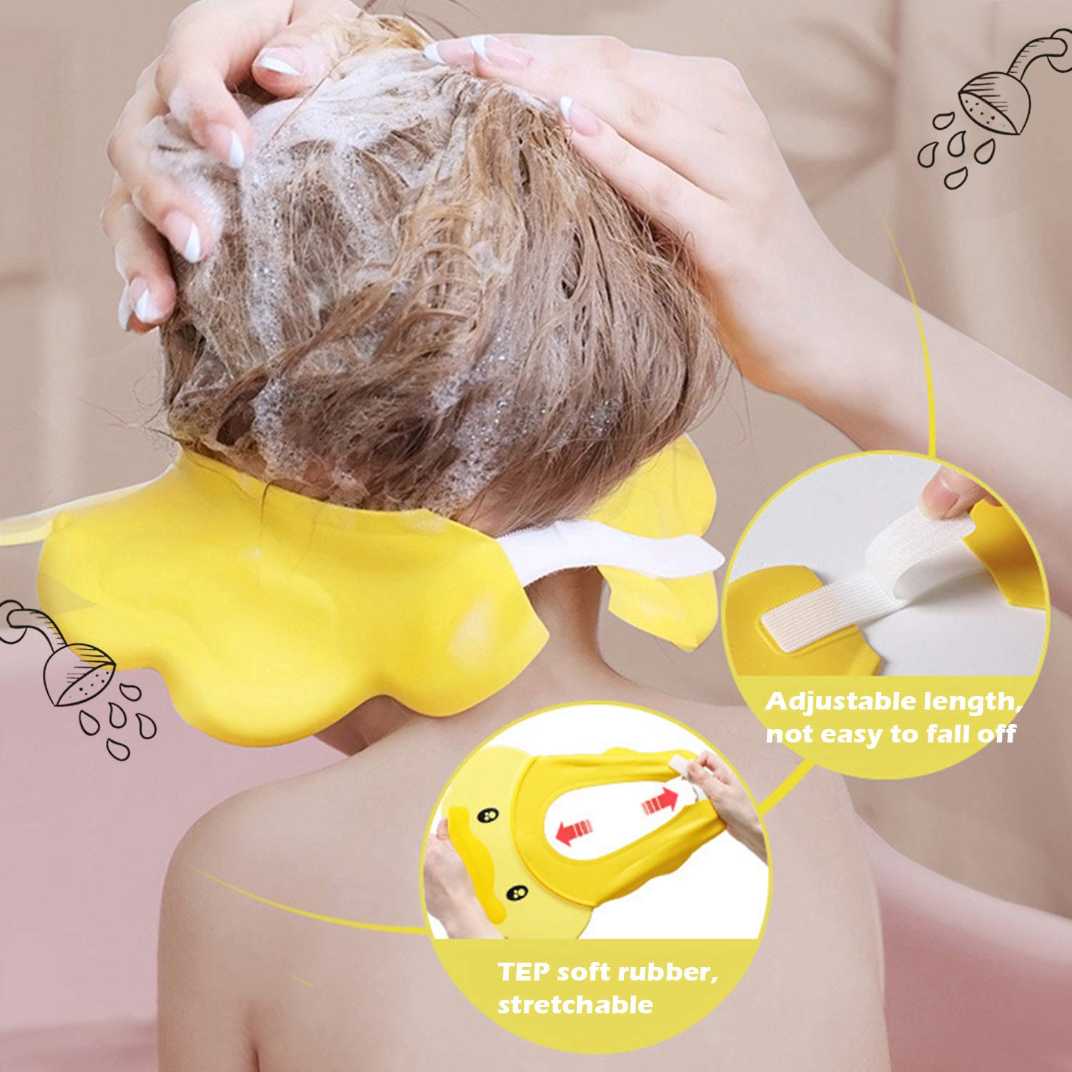 Hair Washing Hat Shower Bath Silicone Cap Soft Adjustable Visor Head Protector Shampoo Cap for Toddler, Baby, Kids, Children (Yellow)