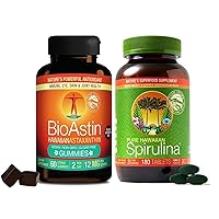 BioAstin Gummies Hawaiian Astaxanthin 12mg 60 Count + Pure Hawaiian Spirulina 1000 mg Tablets 180 Count | Bundle