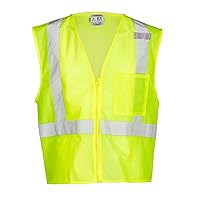 Unisex High Visibility Reflective Single Pocket Zipper Mesh Vest 1089, Zipper Closure, Polyester, ANSI 107 Type R / Class 2, Construction, Roadwork, Warehouse, Factory, Utility (Lime, 5X)