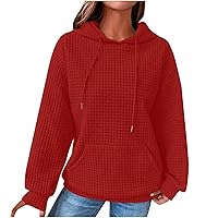 Ceboyel Women Waffle Knit Cute Hoodies Drawstring Pullover Sweatshirts Fashion Casual Sweaters Comfy Fall Clothes Outfits