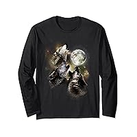 Three Wolves Howl at the Moon Wolf Lover Long Sleeve T-Shirt