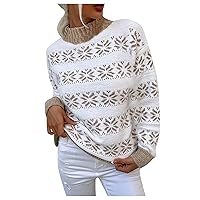 Women's Sweaters Fall 2023 Knitwear Christmas Snowflakes Half Turtleneck Sweater Oversized, S-L