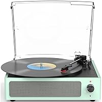 Record Players for Vinyl Vintage Turntable with Speakers Belt-Driven 3-Speed, Bluetooth Wireless Playback, Headphone, AUX-in, RCA Line LP Vinyl Players Light Green