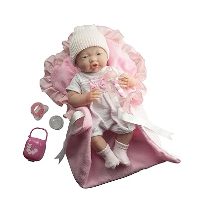 JC Toys Soft Body La Newborn in bunting and accessories. Asian., Pink (18784)