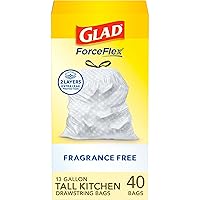 Glad Trash Bags, ForceFlex Tall Kitchen Drawstring Garbage Bags, 13 Gallon, 40 Count, Package May Vary