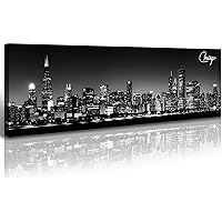Office Wall Decor Black and White Wall Art Chicago Skyline Pictures for Living Room Modern Large Canvas Print Artwork Stretched and Framed 13.8