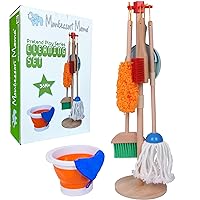Montessori Mama Pretend Play Kids Cleaning Set - Toddler Cleaning Set - Kids Broom and Mop Set for Toddlers with Stand, Duster, Dust Pan, Hand Brushes, Bucket and Cleaning Cloth - Excellent Gift Idea
