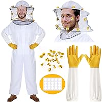 Bee Suit for Men Women Beekeeping Suit Beekeeper with Glove Hood Bee Outfit 20 Pcs Felt Bee Round Tape for Halloween