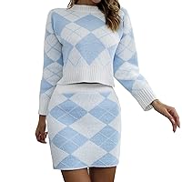 Womens Dresses Spring Midi, Womens 2 Piece Set O Neck Sweater Fashion Plaid Navel Revealing Sweater Hip Wrap S