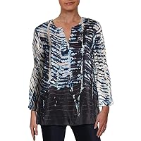NIC+ZOE Women's Tinago Silk Blend Bell Sleeves Blouse, Multi, Small