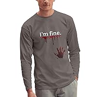 Hat and Beyond Mens Garment Dyed I'm Fine Zombie Attack Halloween Graphic Long Sleeve Organic Cotton T Shirt