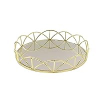 American Atelier Lace Electroplated Round Mirror Decorative Tray with Metal Rim for Dresser, Vanity, Table, Bathroom & More, Gold