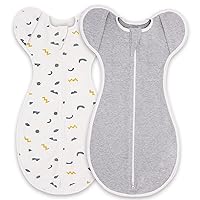 Baby Transition Swaddle Sack with 2 Way Zipper, 2-Pack Transitional Arms in/Out Arms Up Swaddle Sleep Sack 6-9 Months, 100% Cotton Newborn Swaddle Wearable Blanket (Large)
